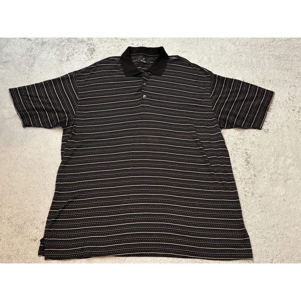 Gary Player Mens 2XLT Black Striped Cotton Short Sleeve Golf Polo Shirt Tall